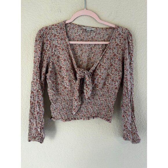 Women's American Eagle Floral Tie Front Smocked Crop Top M - Picture 1 of 5